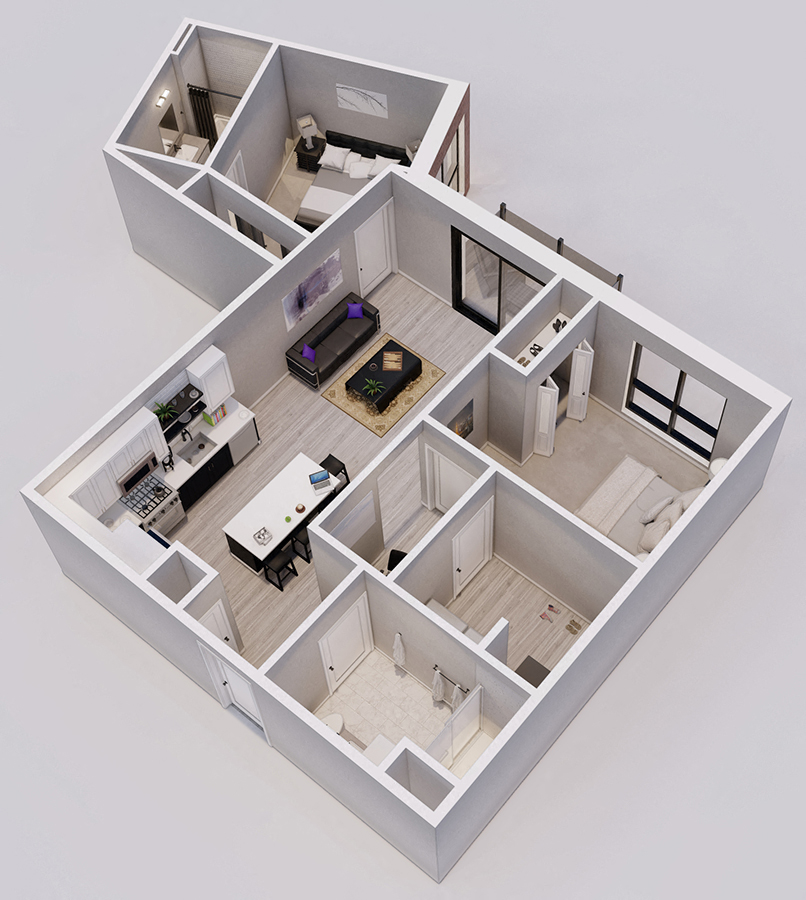 Floor plan for 2 beds, 2 baths, 950 sqft